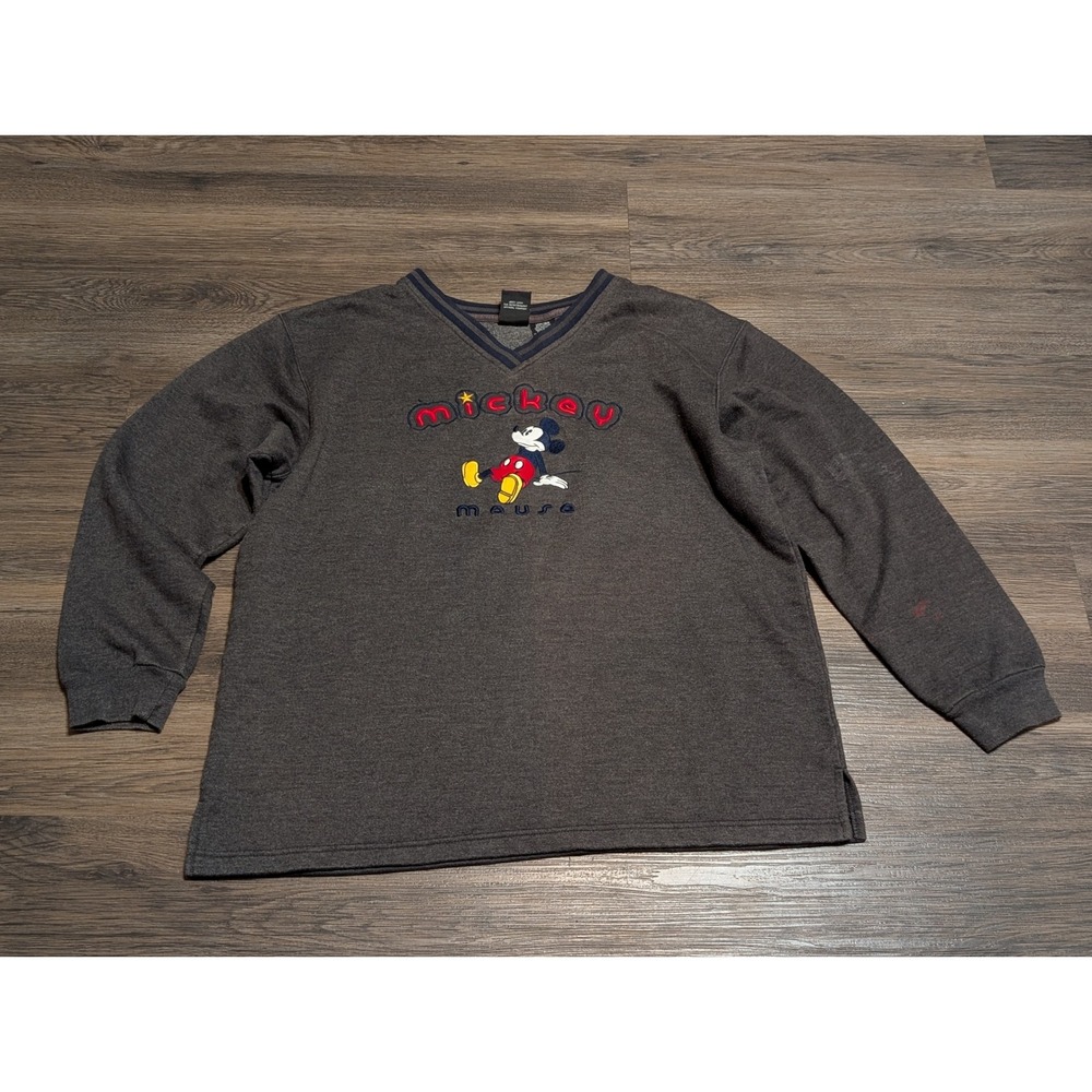 Vintage Mickey Unlimited Disney Mickey Mouse V-Neck Sweatshirt Gray Plus 14W/16W